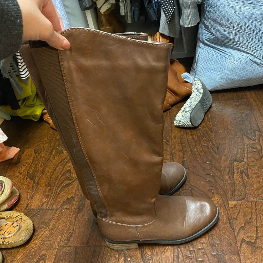 Brown leather tall boots